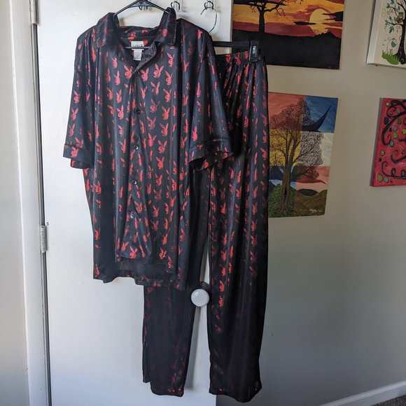 PLAYBOY Other Vintage Playboy Pjs Matching Pajama Set Black Red